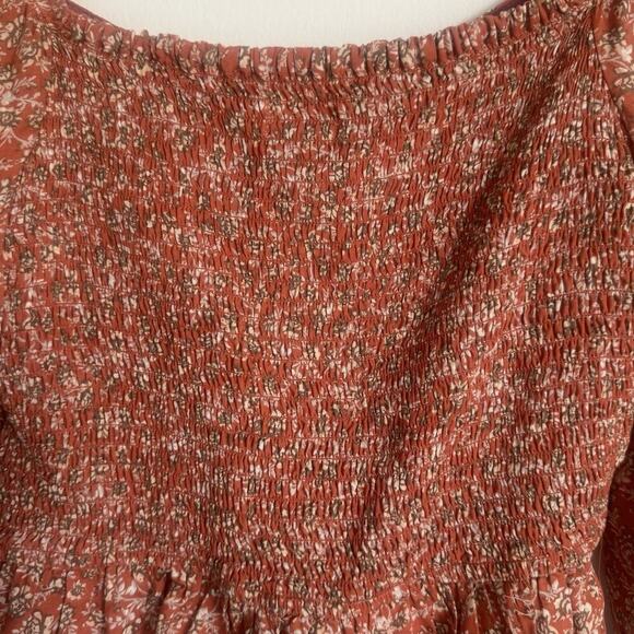 JAPNA Rust Fall Floral NWOT Smocked Peasant Top Long Sleeve Boho Square Neck M - Picture 6 of 9